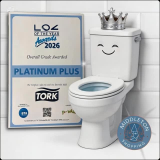 We’re officially top of the throne 🚻👑Middleton Shopping Centre has been awarded Platinum Plus at the Loo of the Year Awards 2026 and yes, we are very proud of our loos.Huge thank you to our brilliant on site team who keep everything sparkling every single day. Absolute legends.#MiddletonShoppingCentre #PlatinumPlus #LooOfTheYear #teamwork