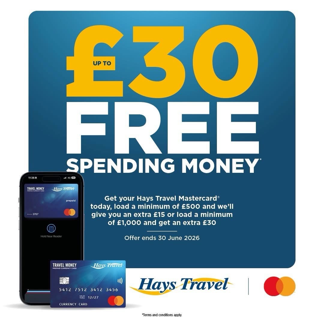🧡 Open up a Hays Travel Mastercard before the 31st June 2026 and receive up to £30 FREE Spending Money 💙☀️ If you’ve been thinking about opening one anyway now is the best time for it! Lets get Summer Ready!!🙋‍♀️ Pop into Middleton and see our Foreign Exchange Specialist Sophie✅T&C’s Apply 18+ - I.D Required