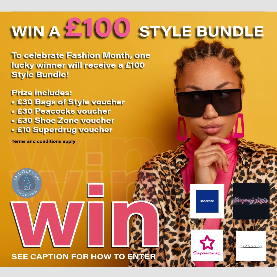 ✨ WIN A £100 STYLE BUNDLE ✨We’re ending Fashion Month in style with a £100 Style Bundle giveaway!🛍 Prize includes:
• £30 Bags of Style voucher
• £30 Peacocks voucher
• £30 Shoe Zone voucher
• £10 Superdrug voucherTO ENTER:
✅ Like this post
✅ Follow our page
✅ Tag
@bagsofstylemiddleton
@peacocks__middleton
@shoezoneuk
@superdrugmiddleton
in the commentsOne winner will be selected at random.Competition closes on Friday 5 June 2026. The winner will be announced shortly afterwards on our social media channels.Full competition terms and conditions:
https://www.middletonshoppingcentre.co.uk/terms-of-use/competition-terms-and-conditions/Good luck!#MiddletonShoppingCentre #FashionMonth #StyleBundle #competition