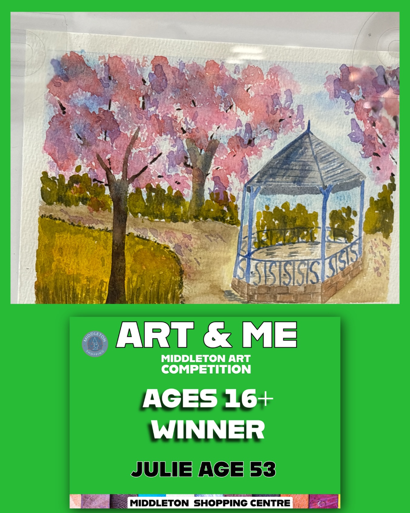 🎨 Category Winner Announcement 🎨Congratulations to Julie, age 53, our Ages 16+ winner in the Art & Me Middleton Art Competition 🏆Julie’s beautiful artwork stood out to the judges with its use of colour, composition and attention to detail, making it the winning entry in this category.As the category winner, Julie has won a £50 voucher for The Works 🎉Thank you to everyone who entered and shared their artwork with us. We’ve loved seeing the creativity and talent across all age groups.Keep an eye on our page as we reveal our Under 8s category winner later today 👀#MiddletonShoppingCentre #ArtAndMe #MiddletonArtCompetition #WinnerAnnouncement #TheWorks CommunityCreativity
