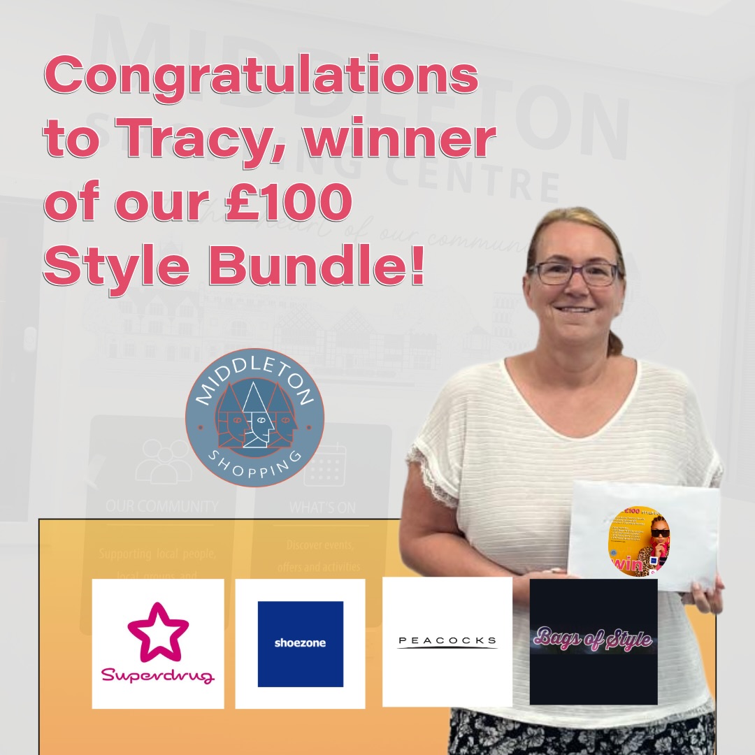 Congratulations to Tracy, winner of our £100 Style Bundle competition! 🎉We hope you enjoy spending your vouchers with our fantastic retailers:
🛍 Bags of style Middleton shopping centre.
🛍 Peacocks
🛍Shoezone
🛍 Superdrug MiddletonThank you to everyone who enteredKeep an eye on our social media channels for more competitions, events and giveaways coming soon.#middletonshoppingcentre #style