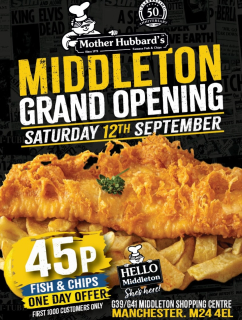 ๐ Mother Hubbardโs is opening in Middleton!Join them for their Grand Opening this Saturday 12th September at Middleton Shopping Centre.To celebrate, the first 1,000 customers can get fish & chips for just 45p! ๐๐ Middleton Shopping Centre
๐
Saturday 12th September
๐ 45p fish & chips for the first 1,000 customersWhoโs getting in the queue? ๐#MiddletonShoppingCentre #Middleton #MotherHubbards #GrandOpening #FishAndChips MiddletonManchester